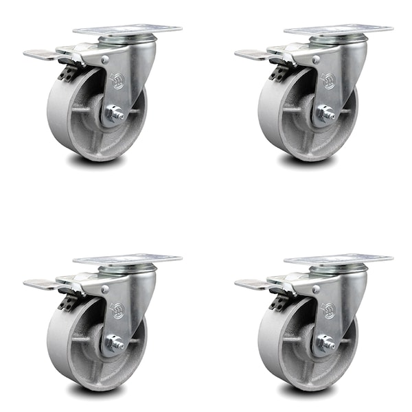 4 Inch Semi Steel Swivel Top Plate Caster Set with Total Lock Brake SCC